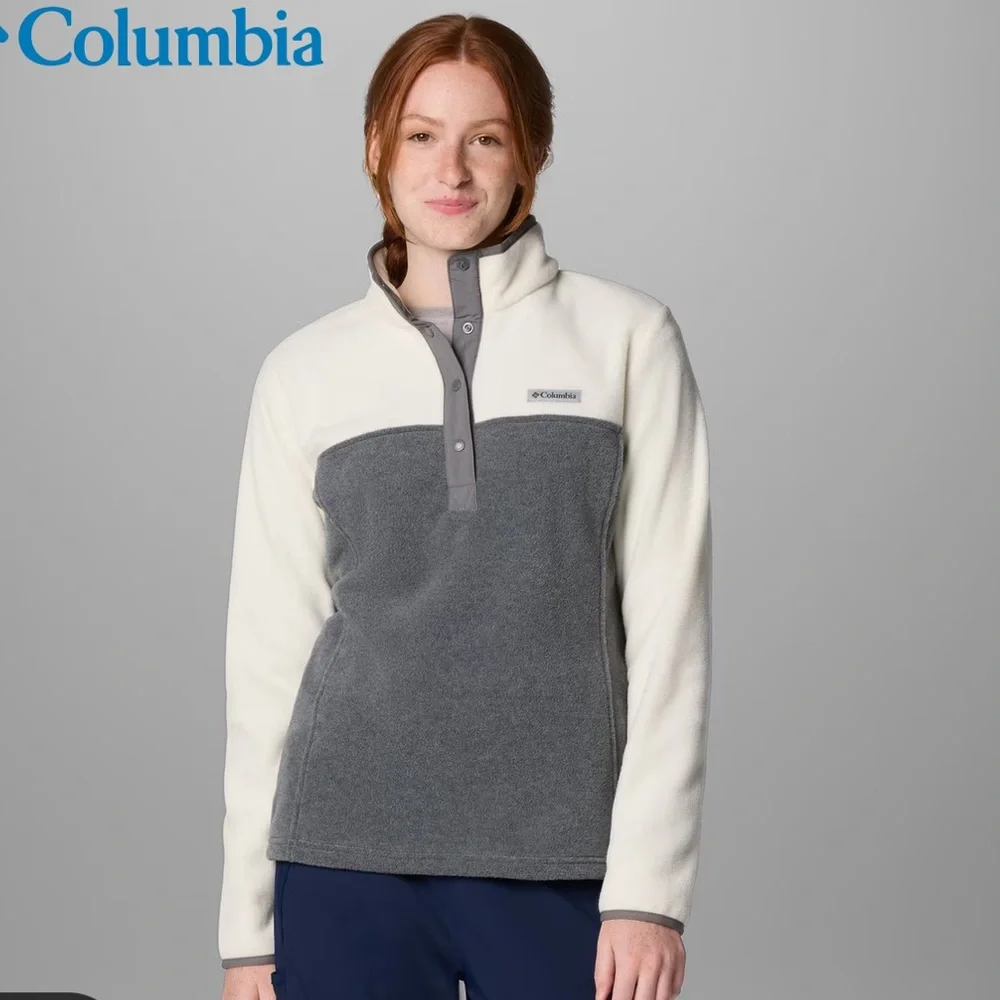Columbia Women’s Medium Half Snap Pullover Fleece | White + Grey - Picture 5 of 5